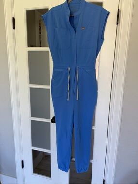 Figs Blue Utility Jumpsuit with Drawstring Waist